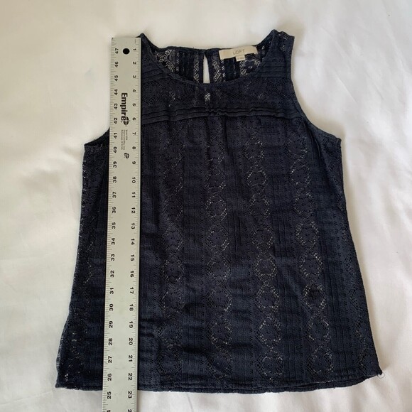 LOFT Blouse XS Navy Blue Sheer Floral Lace Sleeveless Feminine Preppy Career - Picture 7 of 7